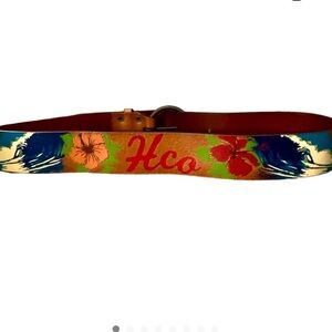 Vintage Hollister Genuine Leather Belt – tropical Hibiscus & Wave Graphic – XS/